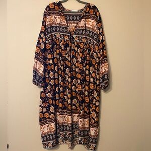 R Vivimos Bohemian Floral Long Sleeve Dress Size 2XL